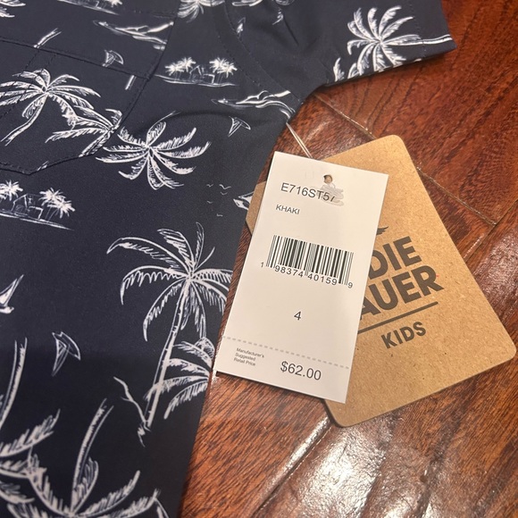 Eddie Bauer Boy's Blue Tropical Print button up pull on shorts set/ soft NWT 4 - Picture 4 of 5